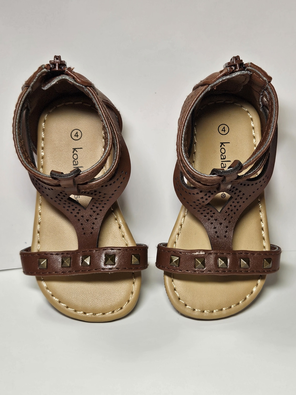 Koala Kids Toddler Girls Brown Faux Leather Studded Gladiator Sandals Size 4